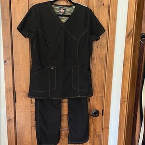 Dickies Black Scrub Set with Contrast gold Stitching